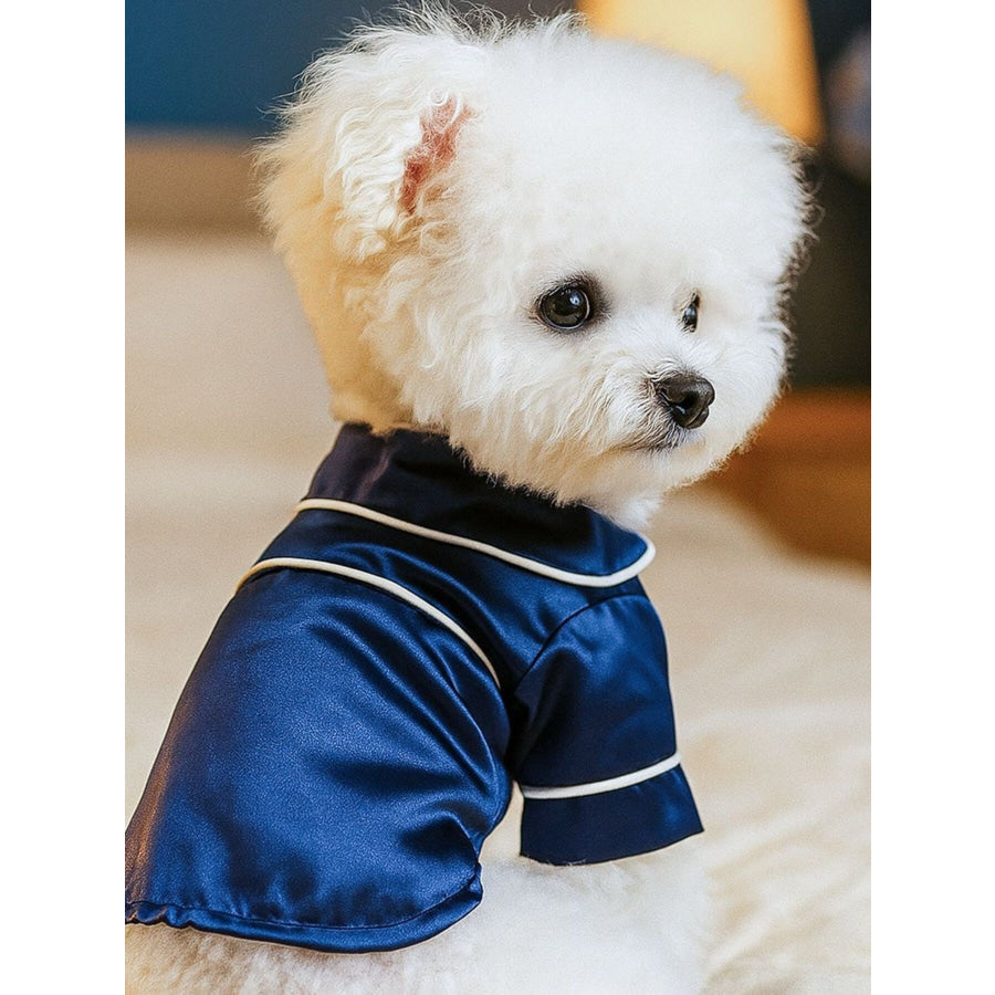 Satin Pet Pajamas with Contrast Piping Navy / S Apparel and Accessories