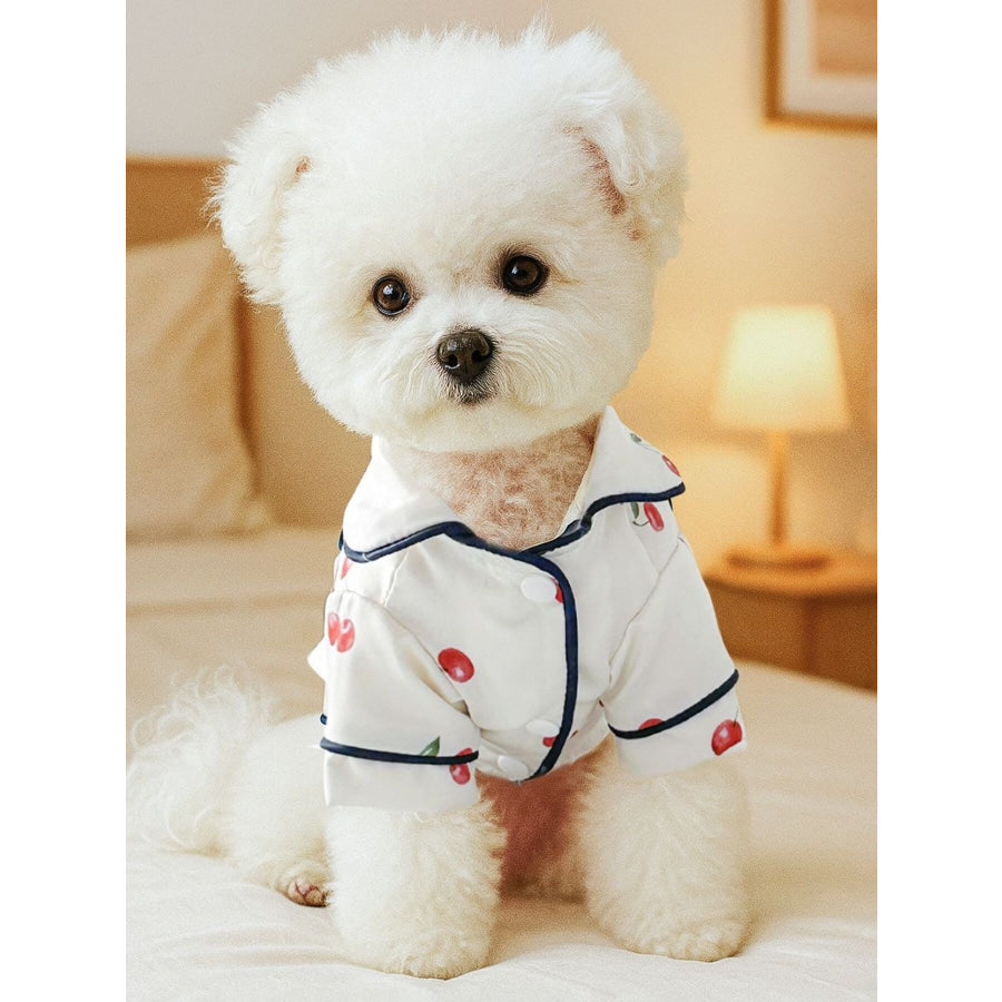 Satin Pet Pajamas with Contrast Piping White Cherry / S Apparel and Accessories