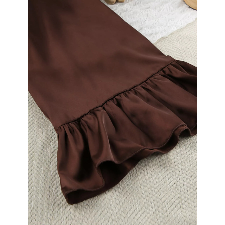 Satin Ruffle-Trim Lounge Nightgown Robe Apparel and Accessories