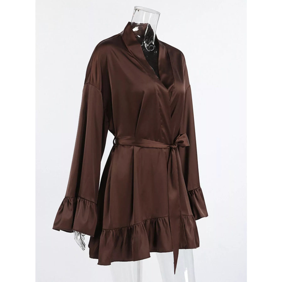 Satin Ruffle-Trim Lounge Nightgown Robe Apparel and Accessories
