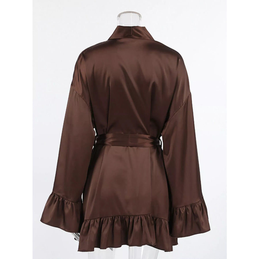 Satin Ruffle-Trim Lounge Nightgown Robe Apparel and Accessories