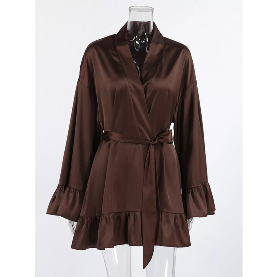 Satin Ruffle-Trim Lounge Nightgown Robe Apparel and Accessories