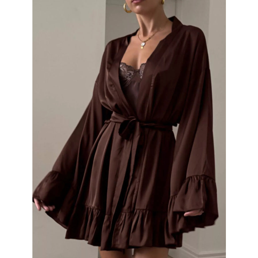 Satin Ruffle-Trim Lounge Nightgown Robe Apparel and Accessories