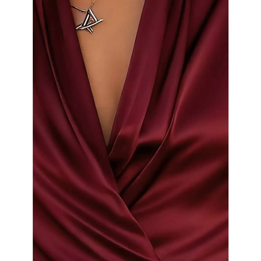Satin Surplice Long Sleeve Blouse Apparel and Accessories
