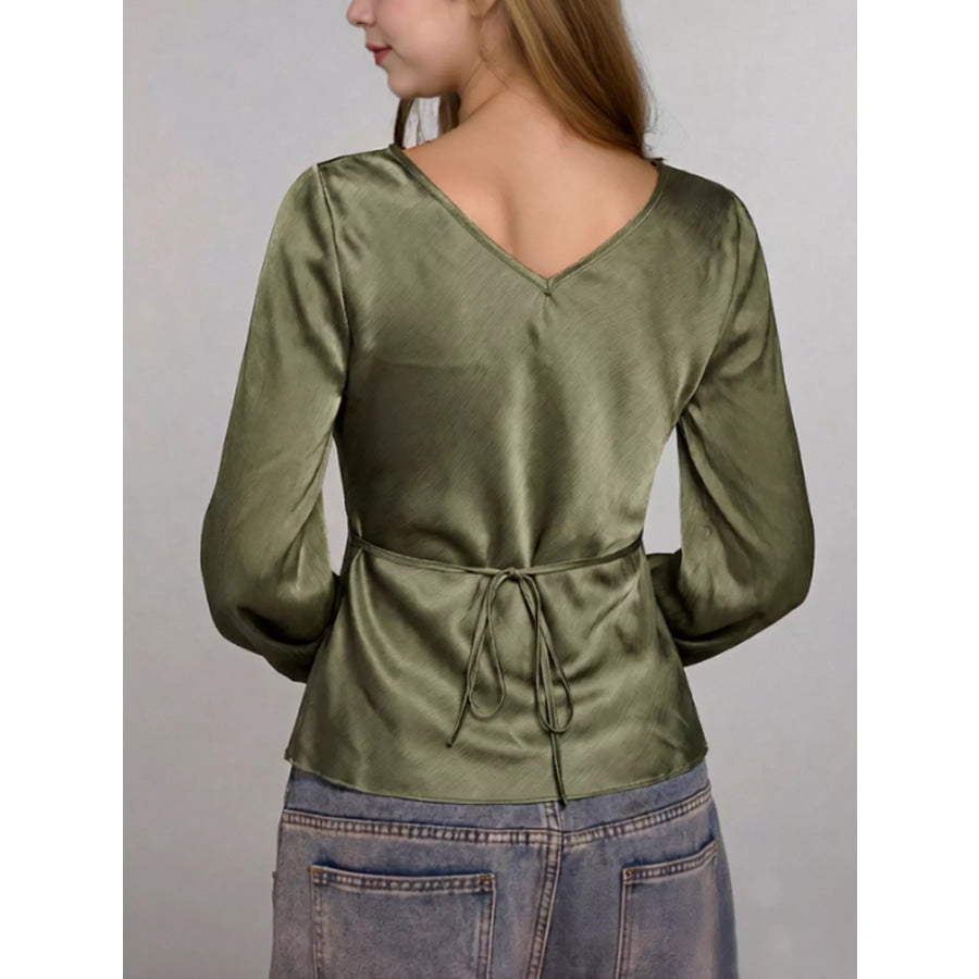 Satin Tie-Front Blouse Apparel and Accessories
