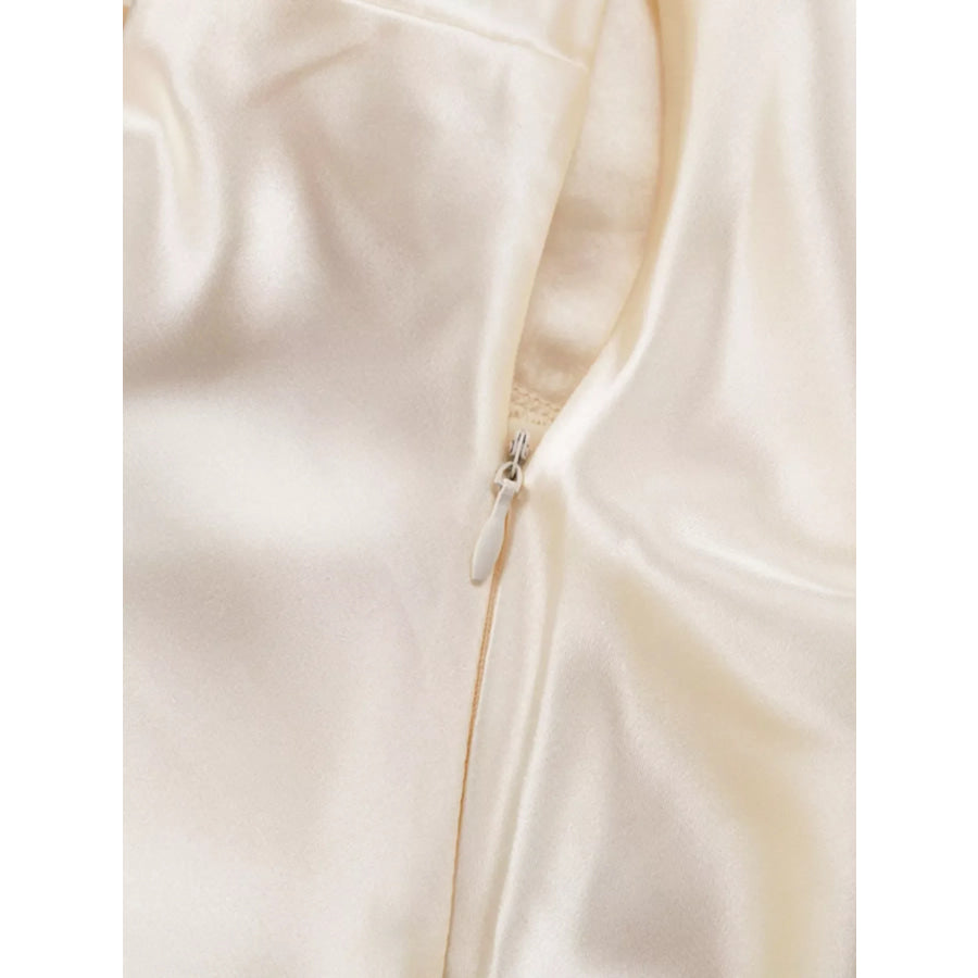 Satin Tie Shoulder Deep V-Neck Dress Apparel and Accessories