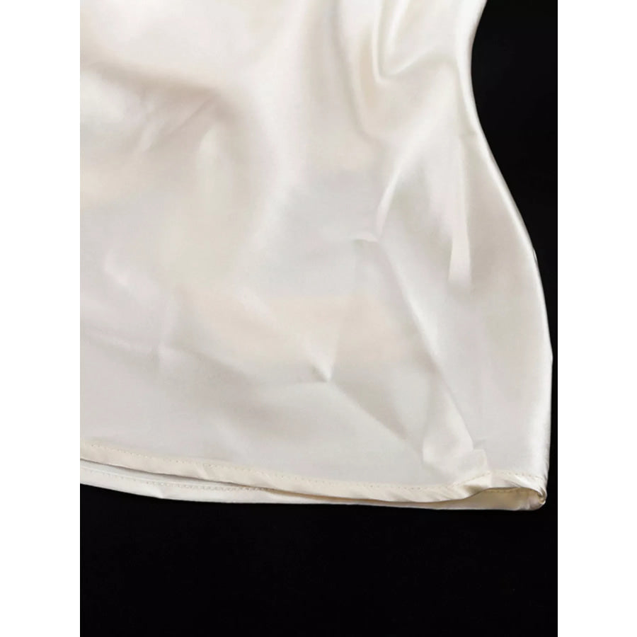 Satin Tie Shoulder Deep V-Neck Dress Apparel and Accessories