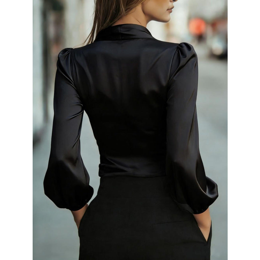 Satin Tie Waist Wrap Blouse Apparel and Accessories