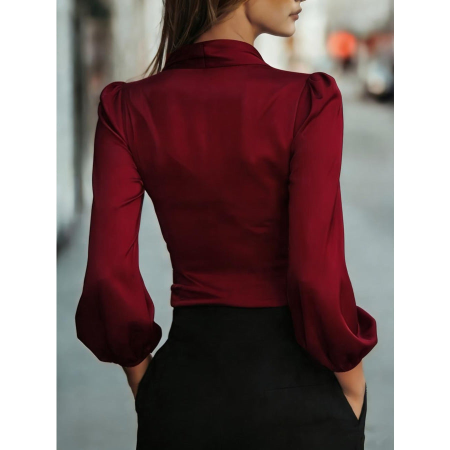 Satin Tie Waist Wrap Blouse Apparel and Accessories