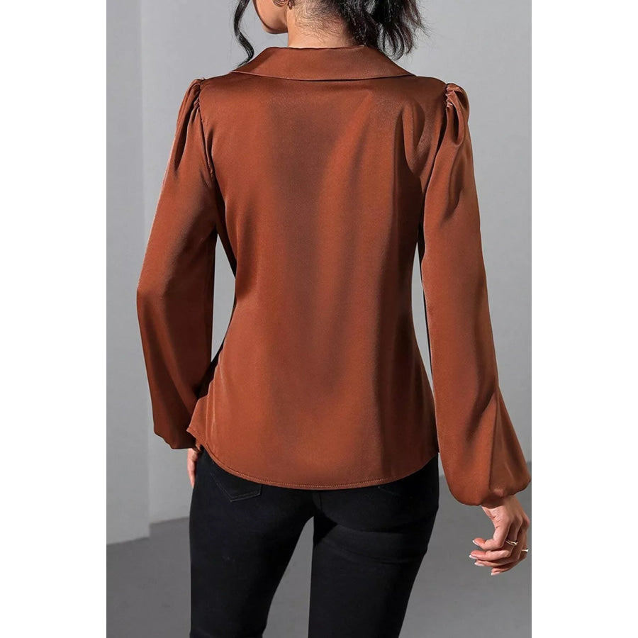 Satin Tied Detail Long Sleeve Blouse Apparel and Accessories