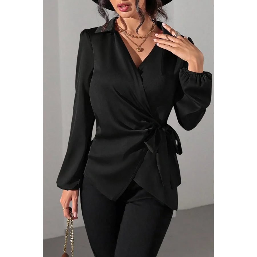 Satin Tied Detail Long Sleeve Blouse Apparel and Accessories