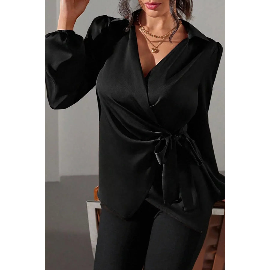 Satin Tied Detail Long Sleeve Blouse Apparel and Accessories