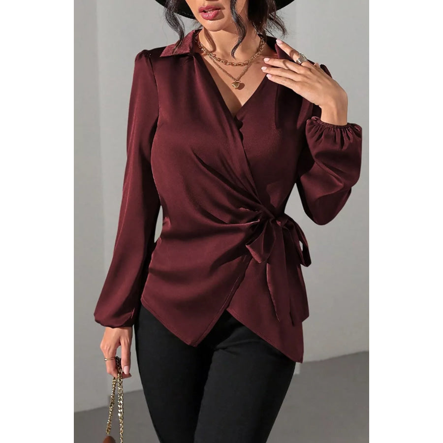Satin Tied Detail Long Sleeve Blouse Apparel and Accessories