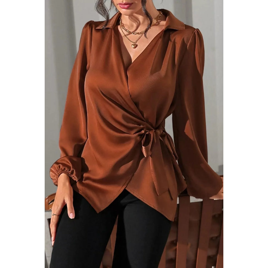 Satin Tied Detail Long Sleeve Blouse Apparel and Accessories