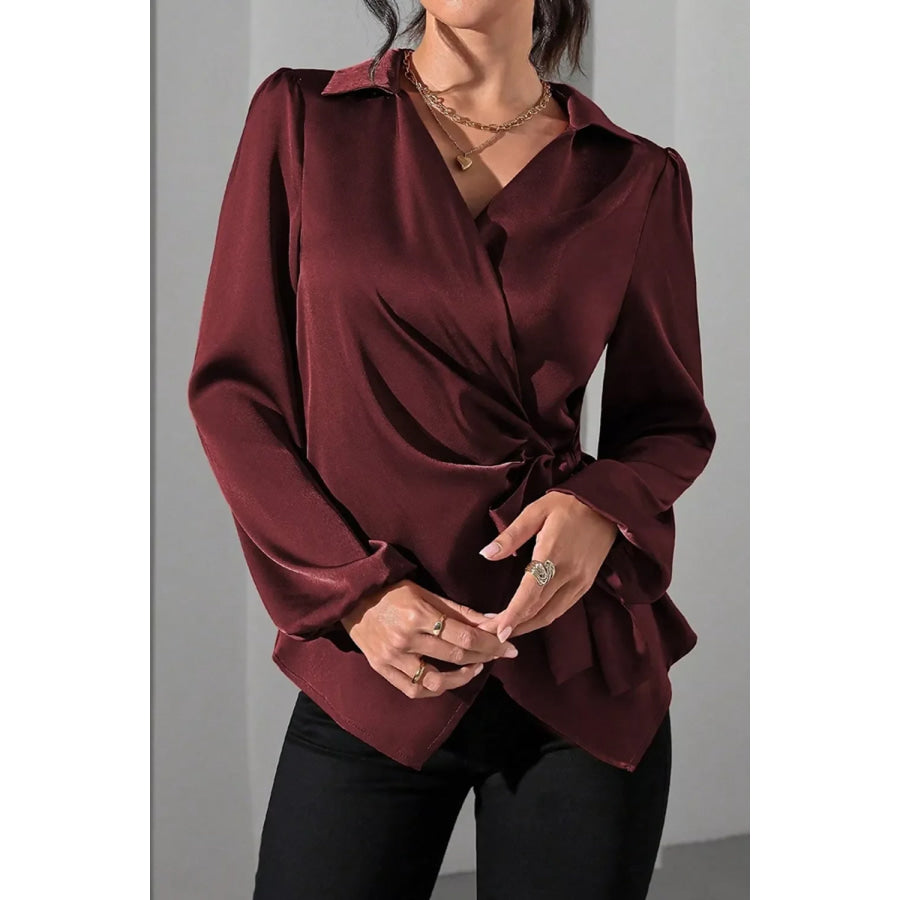 Satin Tied Detail Long Sleeve Blouse Apparel and Accessories