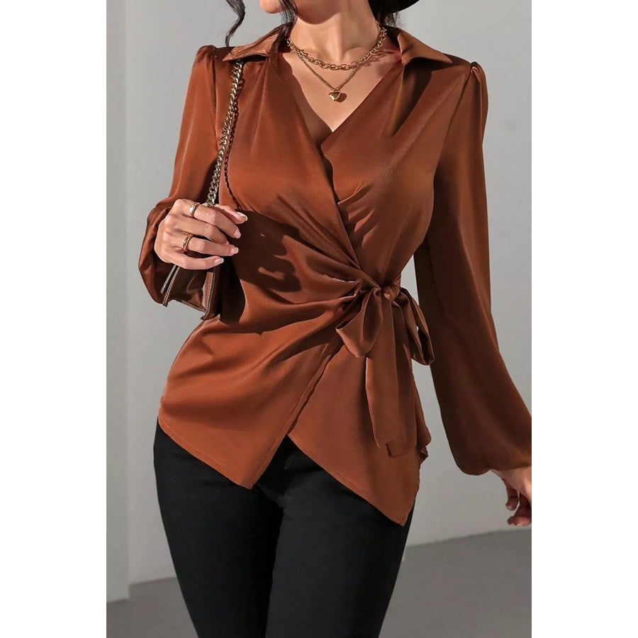 Satin Tied Detail Long Sleeve Blouse Apparel and Accessories
