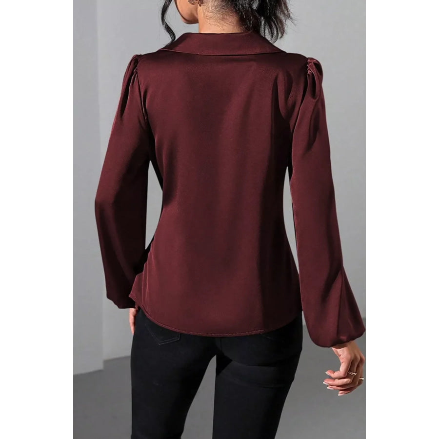 Satin Tied Detail Long Sleeve Blouse Apparel and Accessories