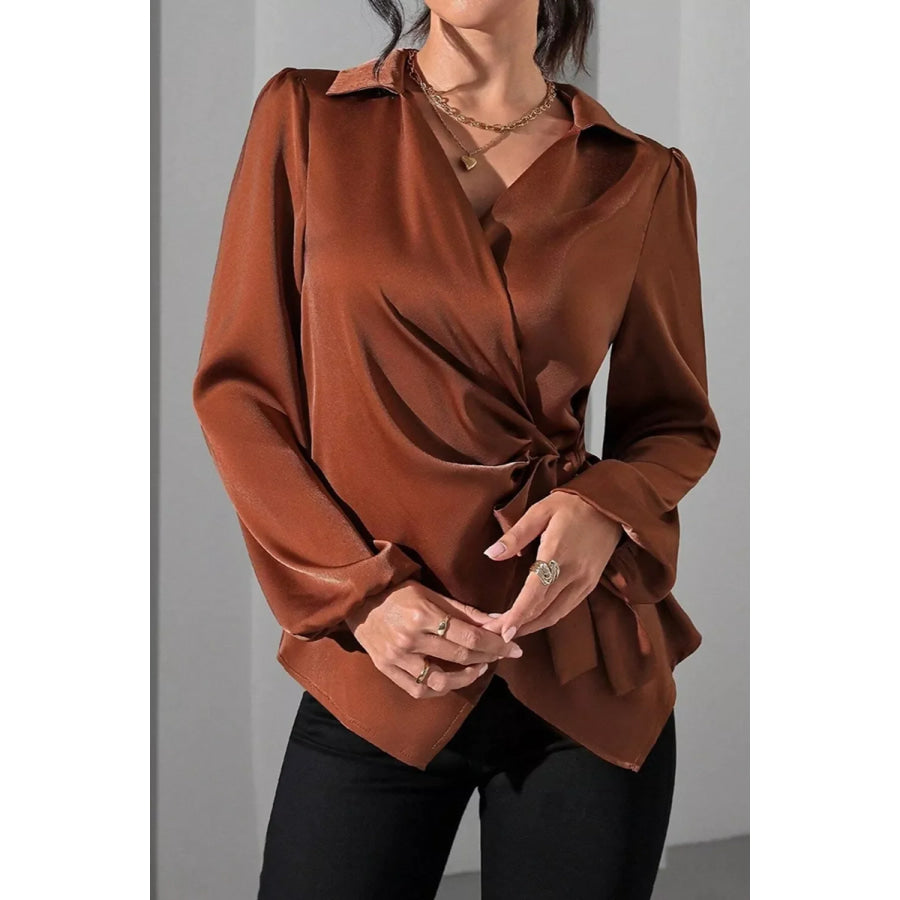 Satin Tied Detail Long Sleeve Blouse Apparel and Accessories