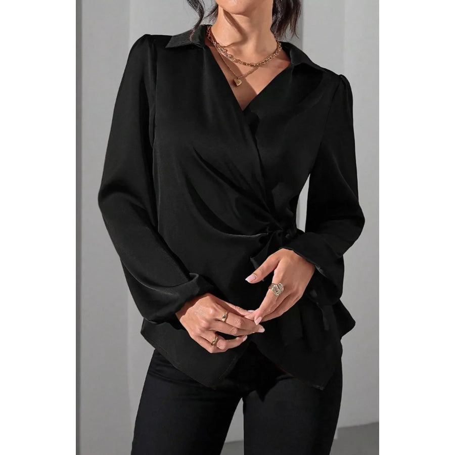 Satin Tied Detail Long Sleeve Blouse Apparel and Accessories