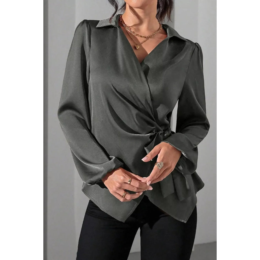 Satin Tied Detail Long Sleeve Blouse Apparel and Accessories