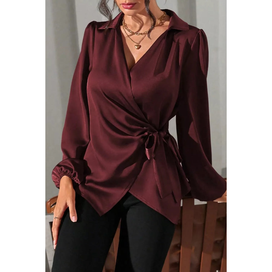 Satin Tied Detail Long Sleeve Blouse Apparel and Accessories