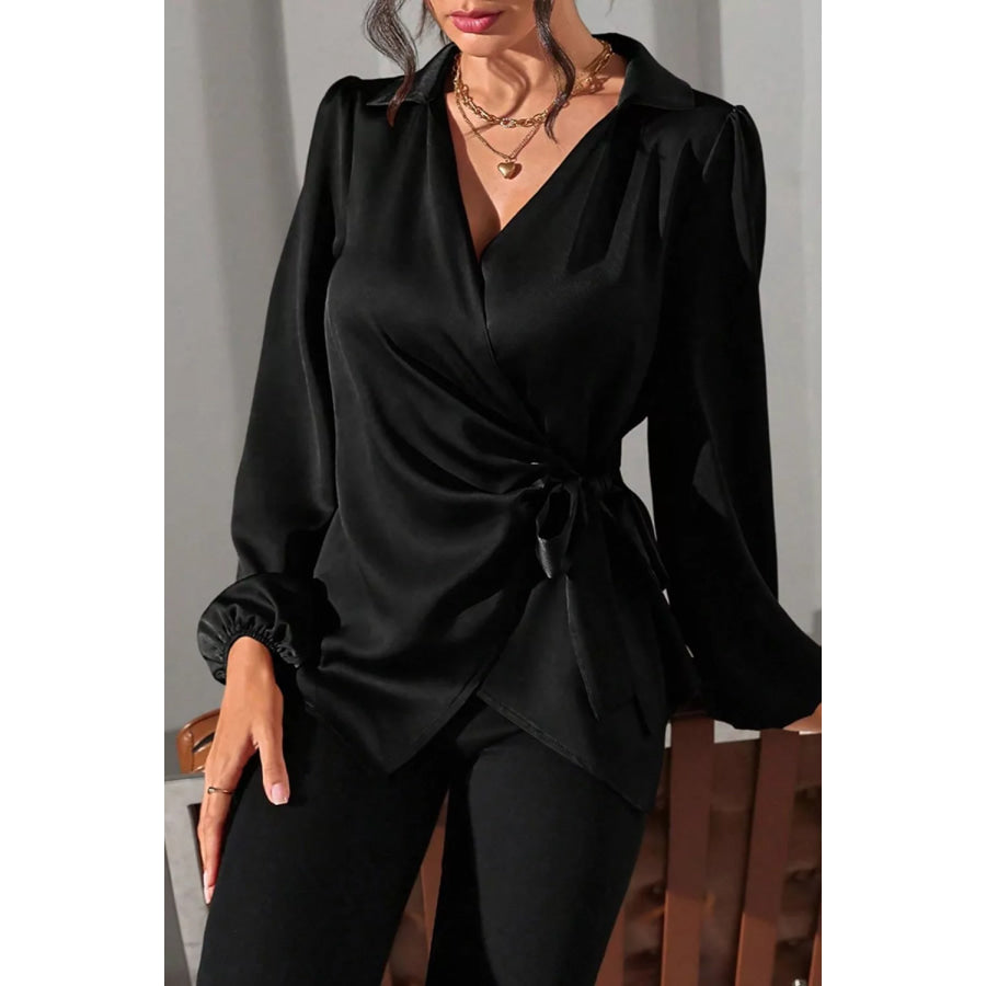 Satin Tied Detail Long Sleeve Blouse Apparel and Accessories