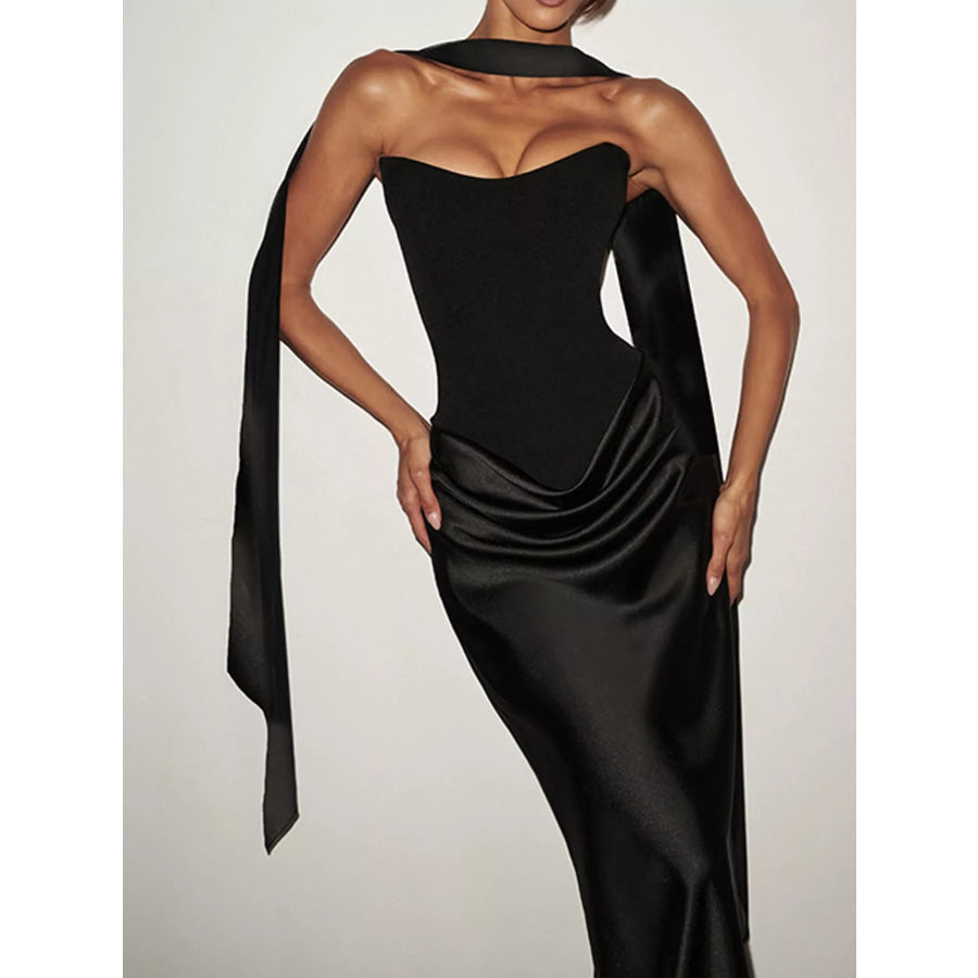 Satin Tube Maxi Dress with Scarf Apparel and Accessories