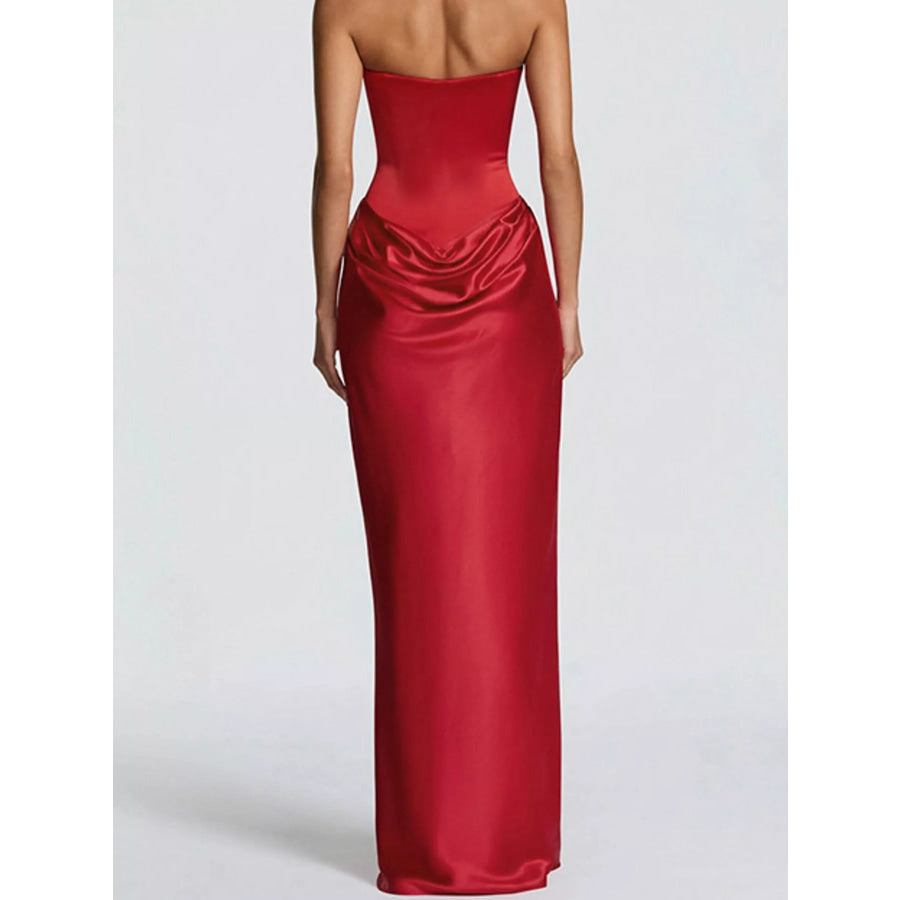 Satin Tube Maxi Dress with Scarf Apparel and Accessories