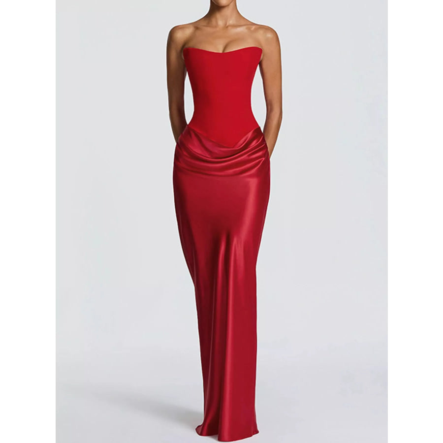 Satin Tube Maxi Dress with Scarf Apparel and Accessories