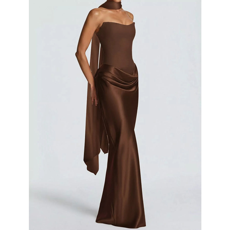 Satin Tube Maxi Dress with Scarf Apparel and Accessories