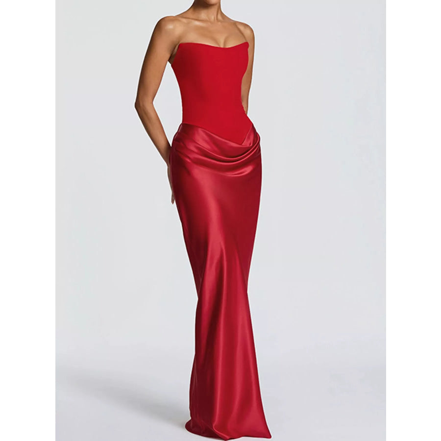 Satin Tube Maxi Dress with Scarf Apparel and Accessories