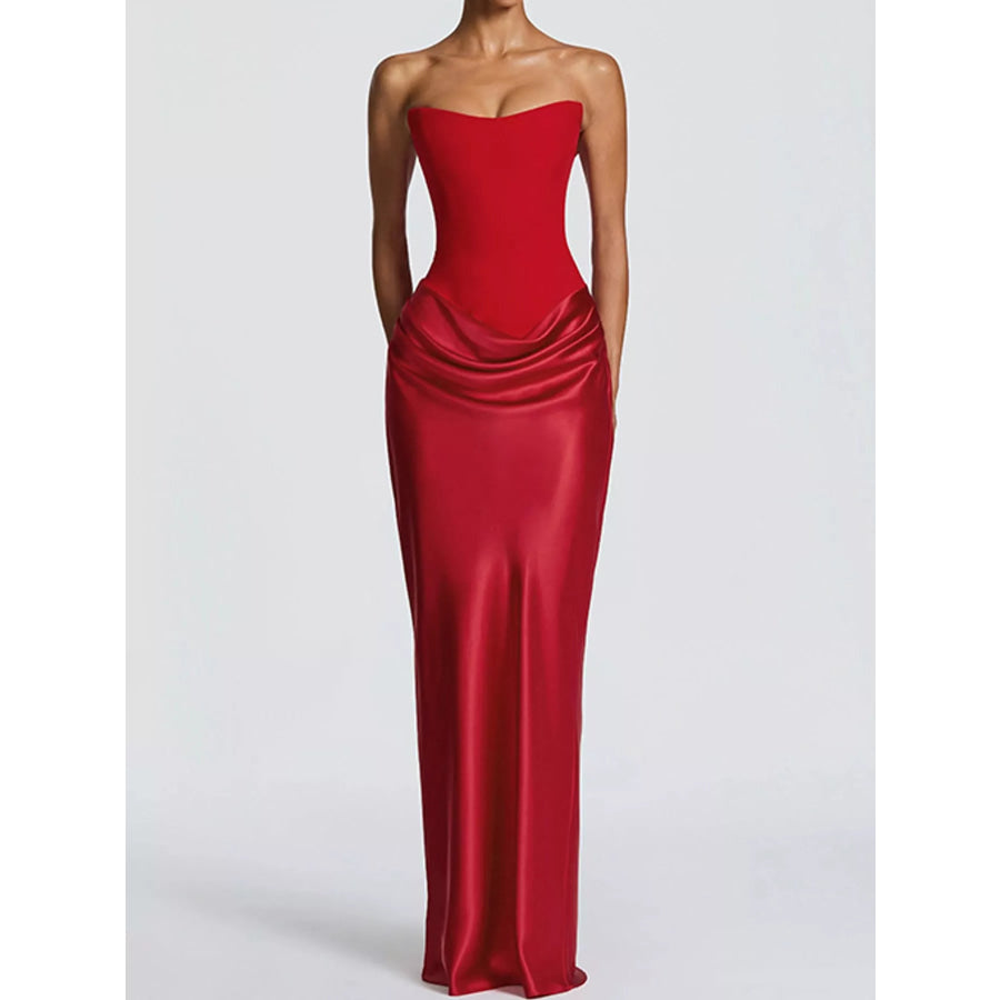 Satin Tube Maxi Dress with Scarf Apparel and Accessories