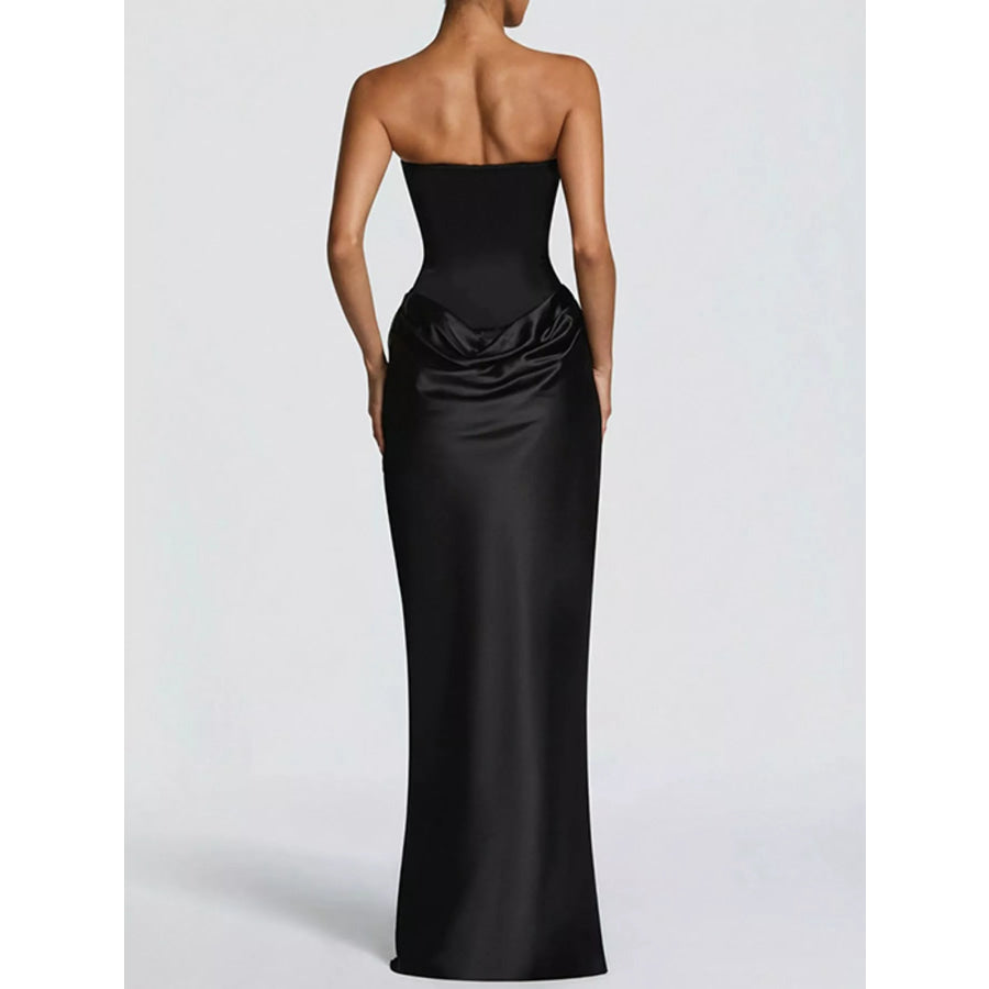 Satin Tube Maxi Dress with Scarf Apparel and Accessories