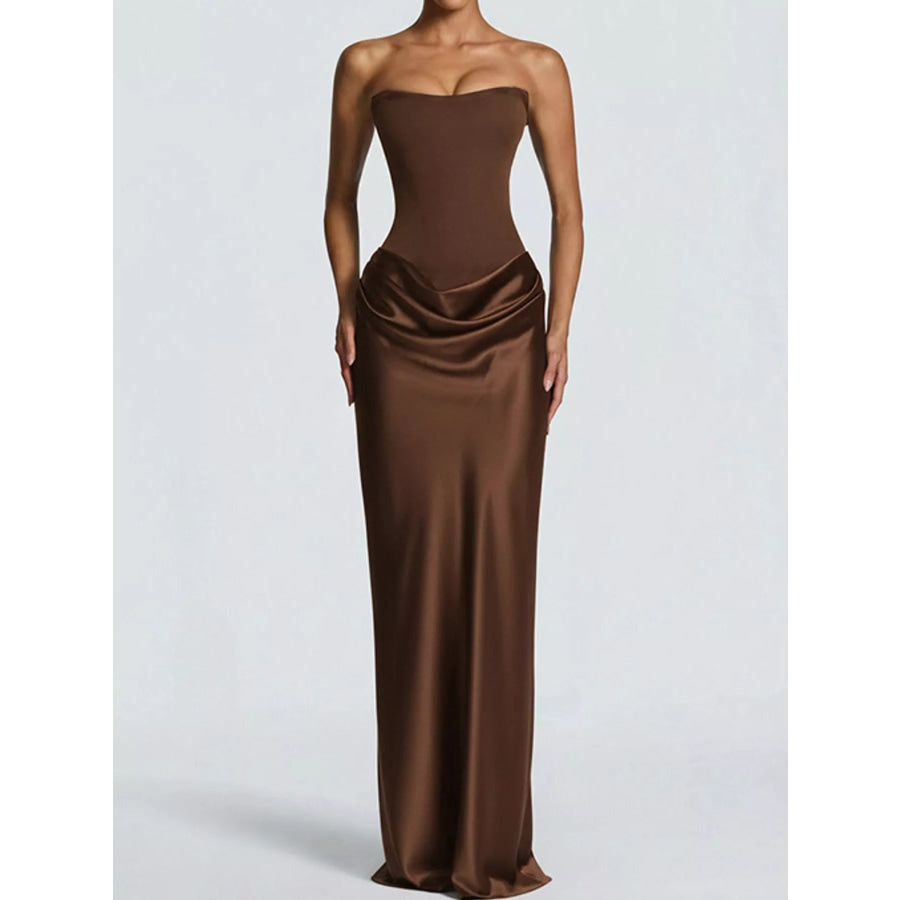 Satin Tube Maxi Dress with Scarf Apparel and Accessories