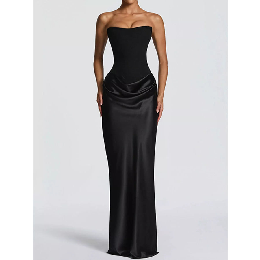 Satin Tube Maxi Dress with Scarf Apparel and Accessories