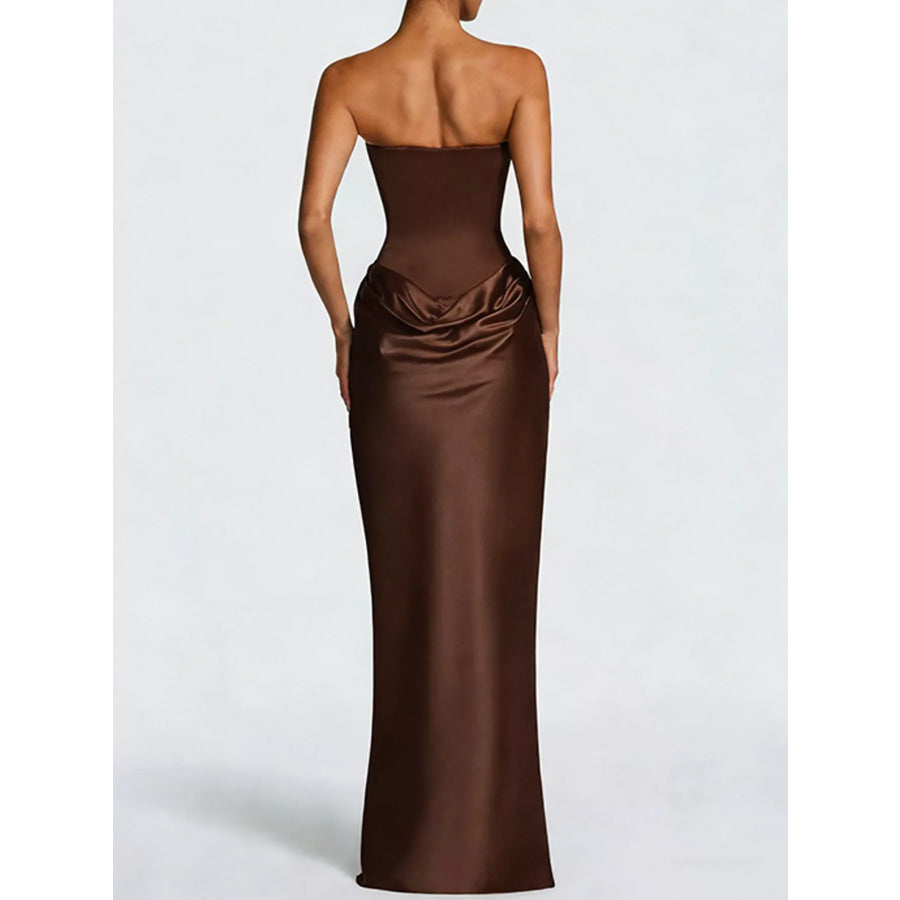 Satin Tube Maxi Dress with Scarf Apparel and Accessories
