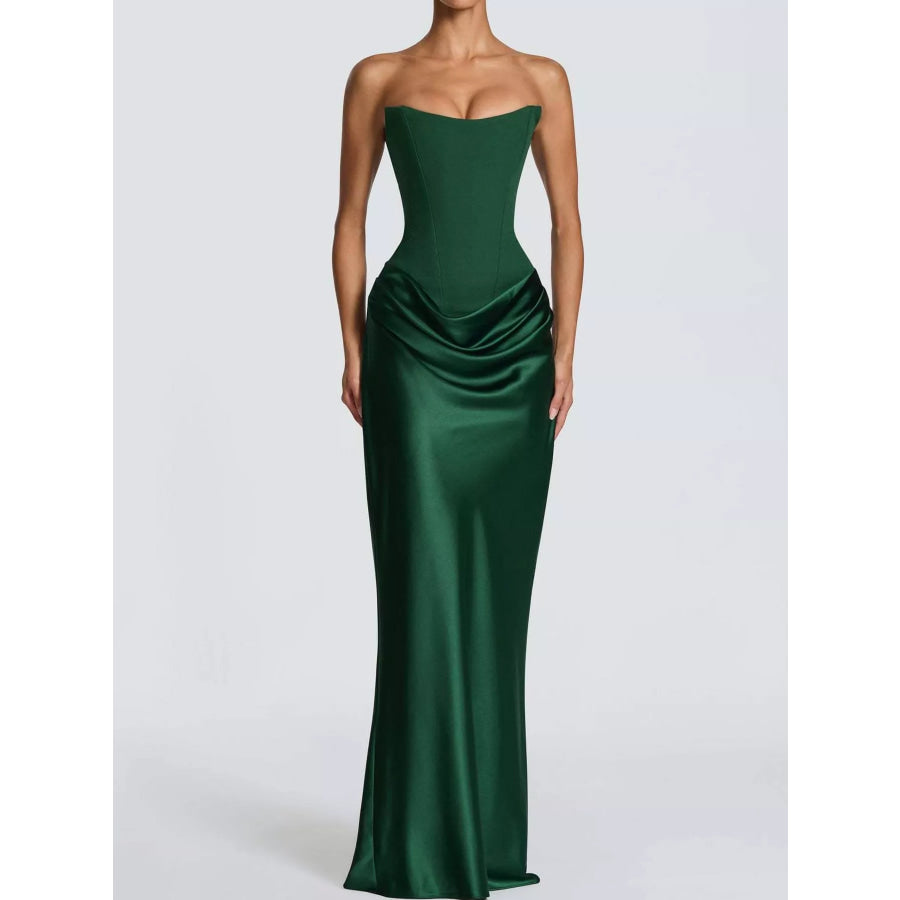Satin Tube Maxi Dress with Scarf Green / XS Apparel and Accessories