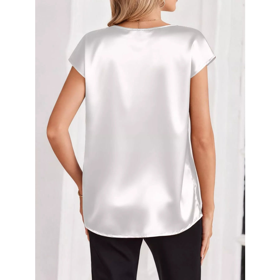 Satin V-Neck Cap Sleeve Blouse Apparel and Accessories
