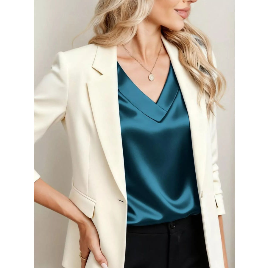 Satin V-Neck Cap Sleeve Blouse Apparel and Accessories