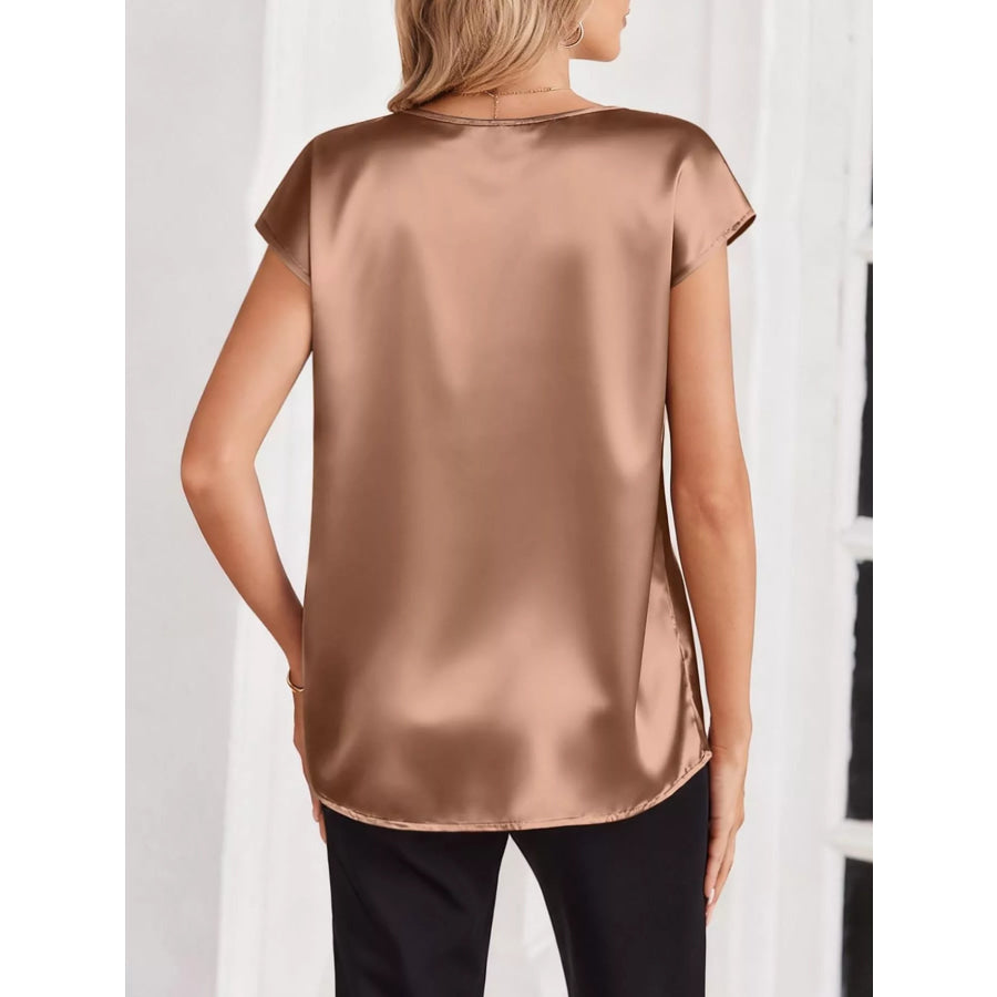 Satin V-Neck Cap Sleeve Blouse Apparel and Accessories