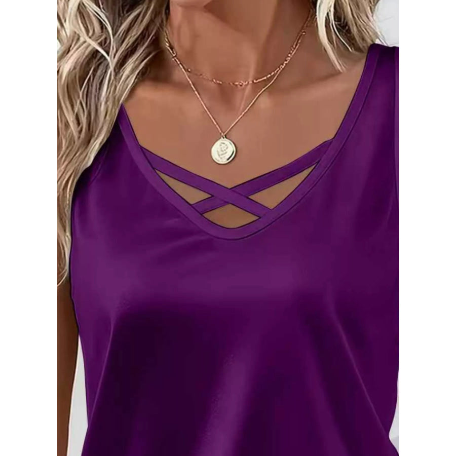 Satin V-Neck Criss-Cross Tank Apparel and Accessories