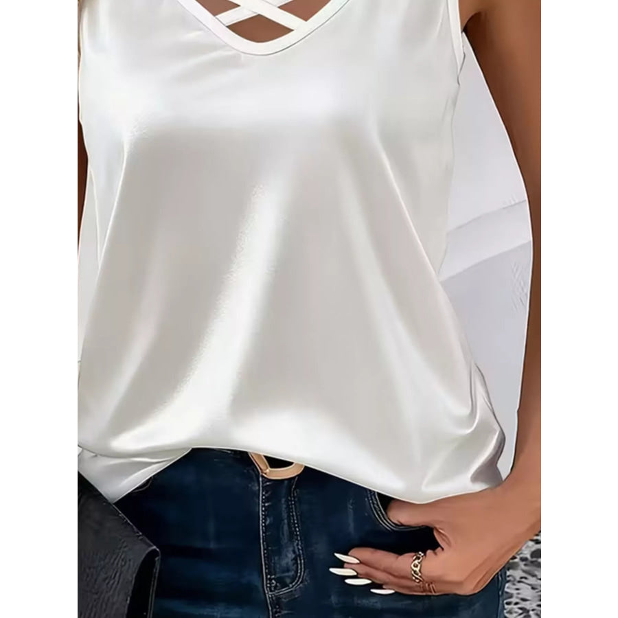 Satin V-Neck Criss-Cross Tank Apparel and Accessories