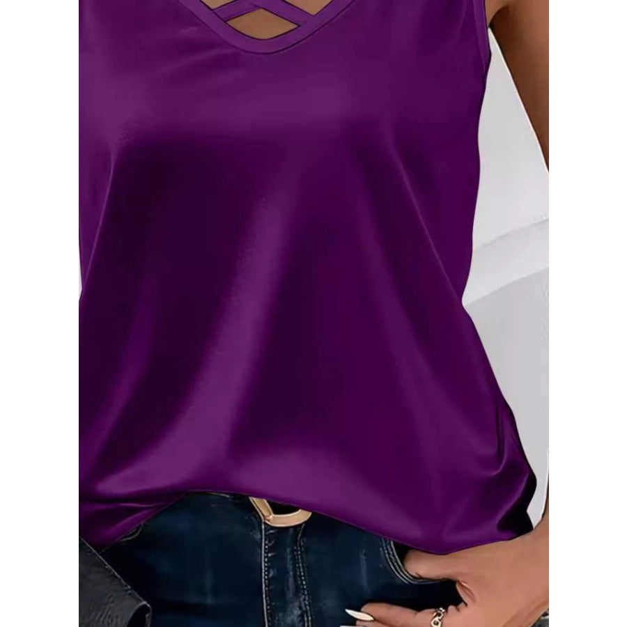 Satin V-Neck Criss-Cross Tank Apparel and Accessories