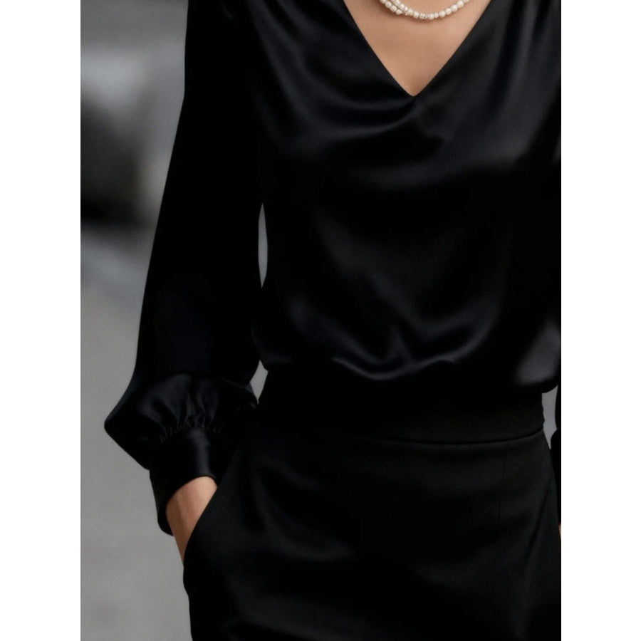 Satin V-Neck Long Sleeve Blouse Apparel and Accessories