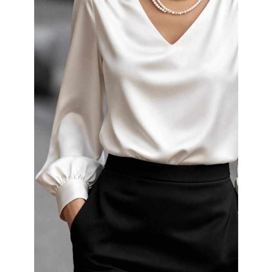 Satin V-Neck Long Sleeve Blouse Apparel and Accessories