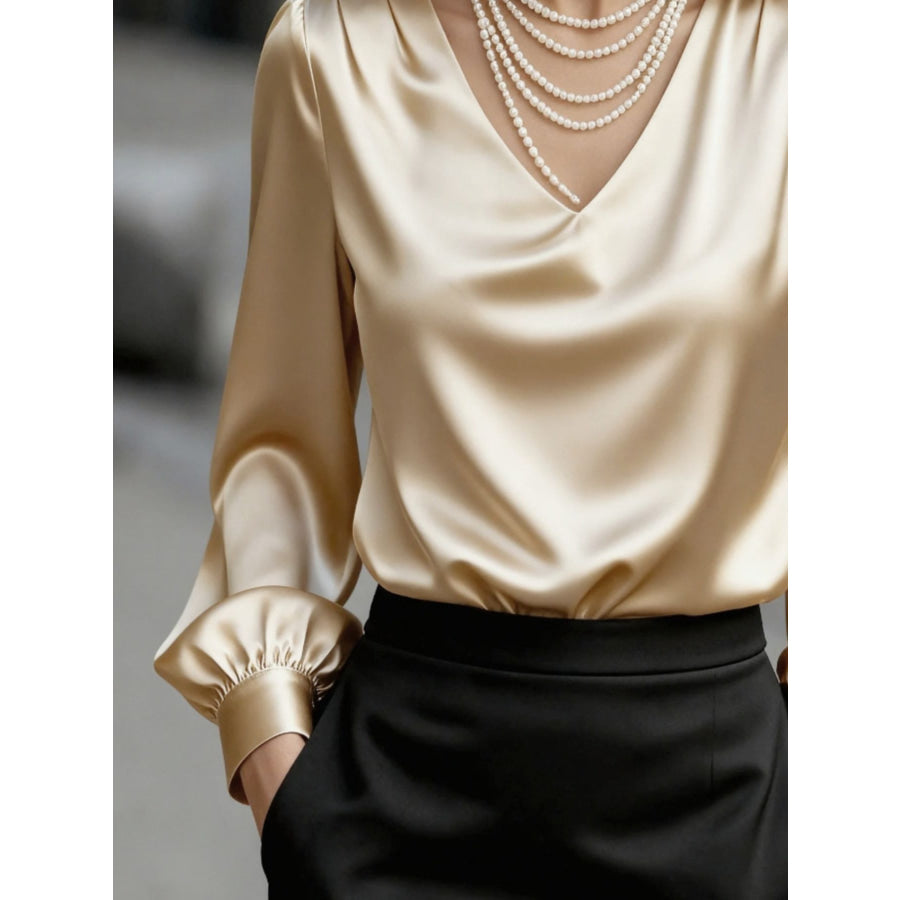 Satin V-Neck Long Sleeve Blouse Apparel and Accessories