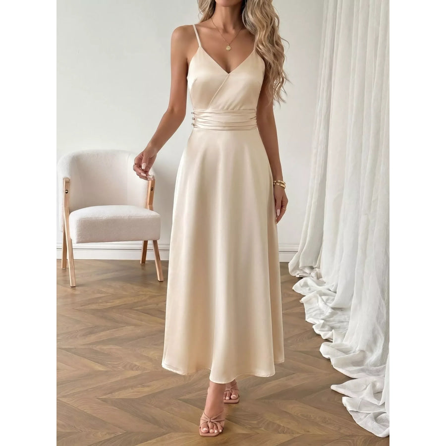 Satin V-Neck Maxi Dress Apparel and Accessories