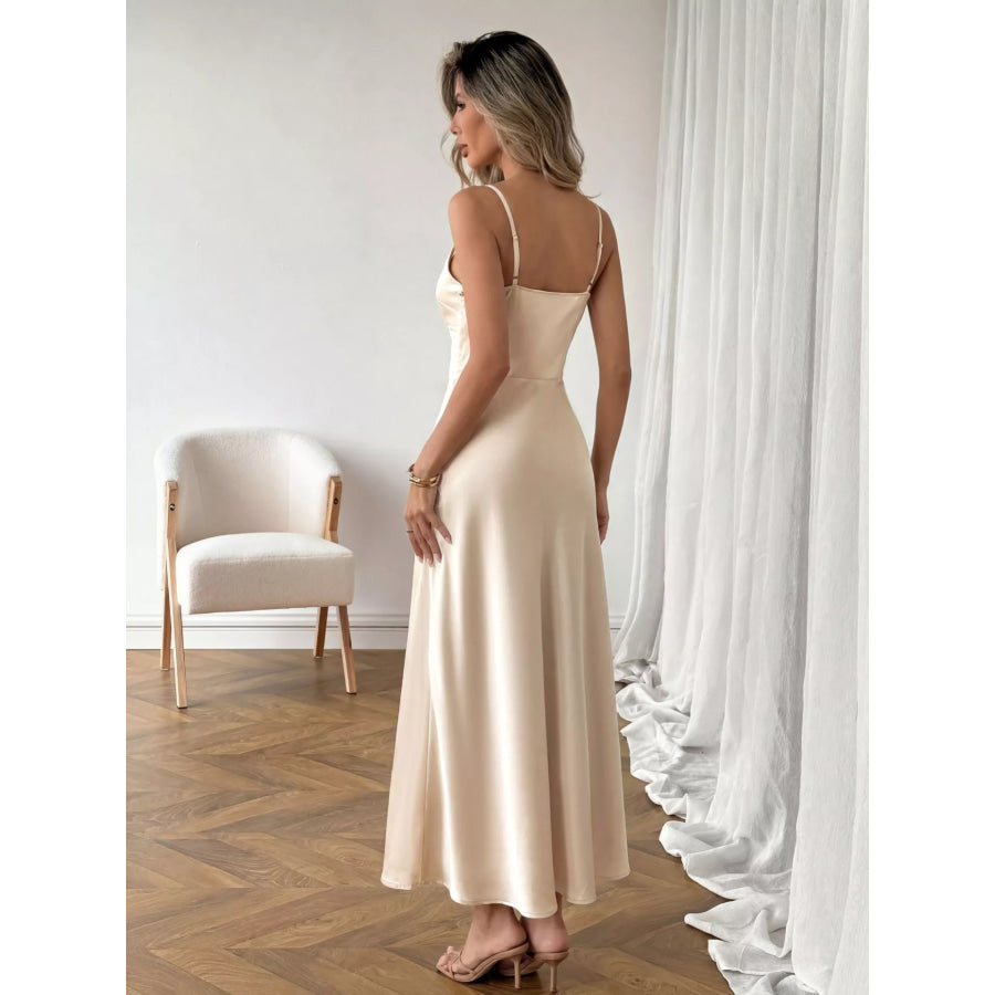 Satin V-Neck Maxi Dress Apparel and Accessories