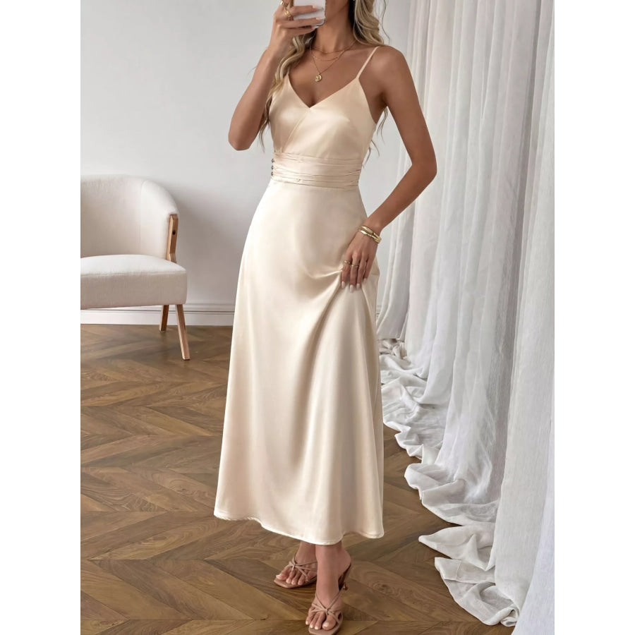 Satin V-Neck Maxi Dress Apparel and Accessories