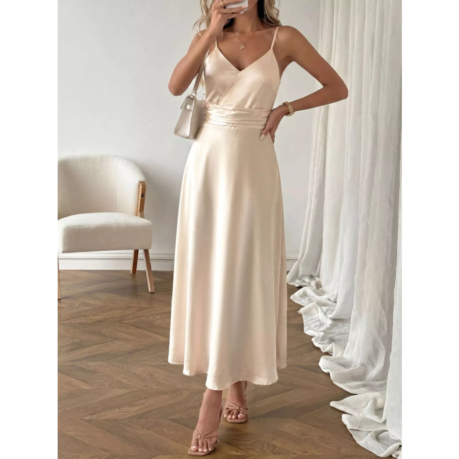Satin V-Neck Maxi Dress Champagne / S Apparel and Accessories